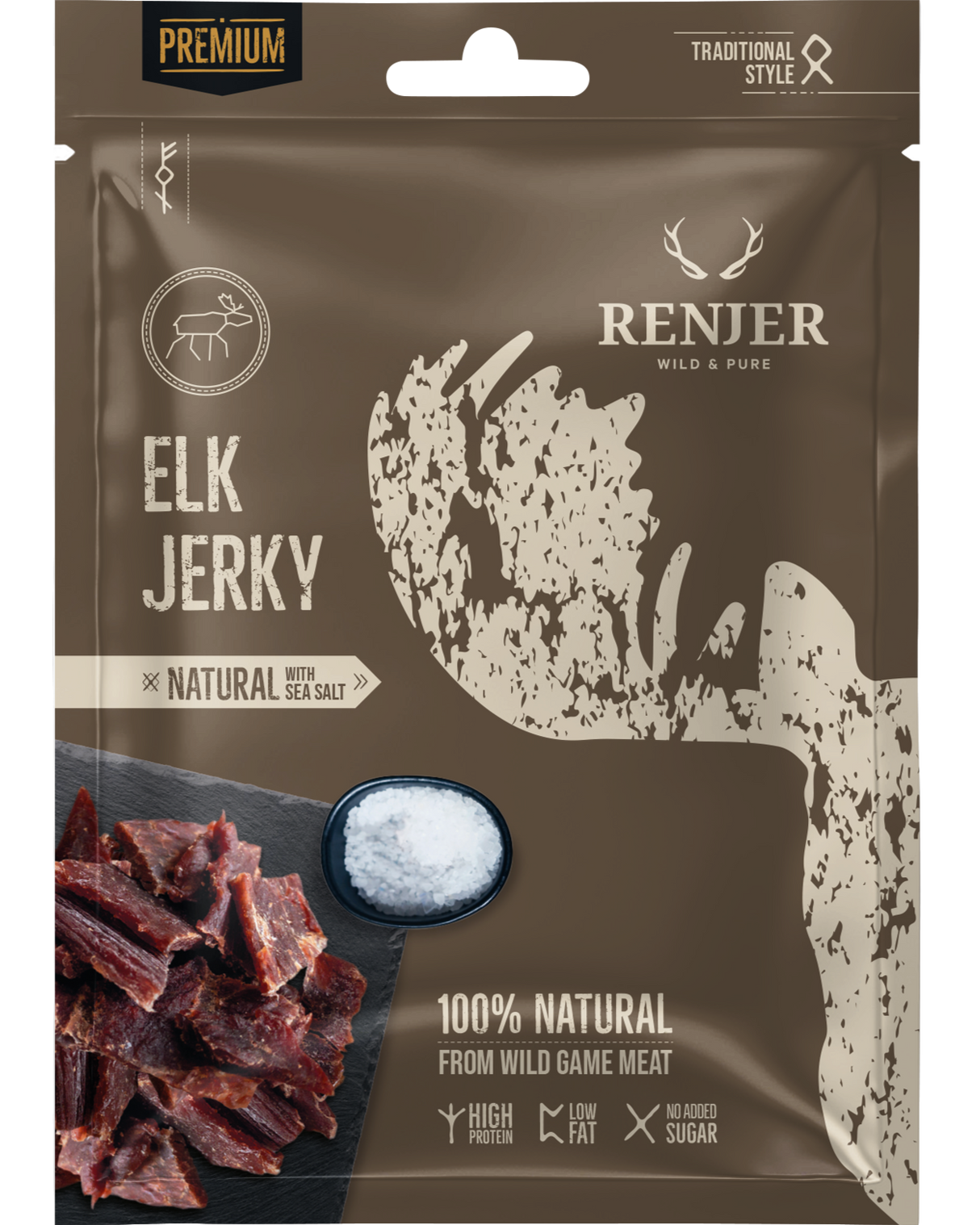 Renjer Elg Jerky med Sjøsalt