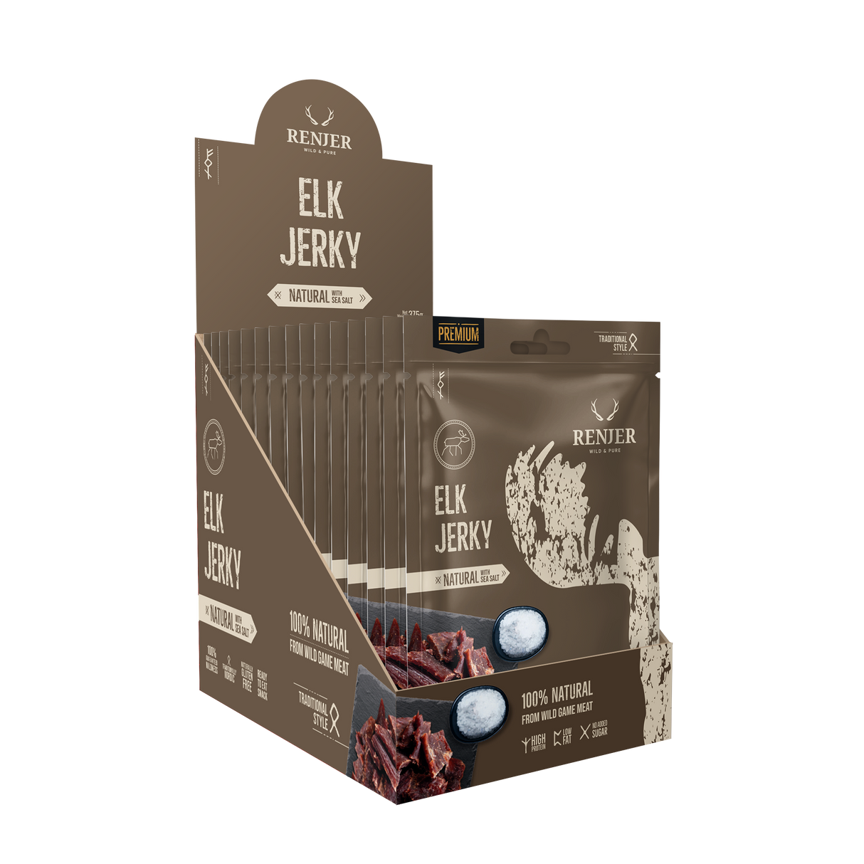 Renjer Elg Jerky med Sjøsalt