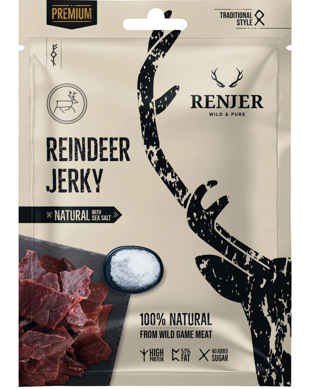 Renjer Reinsdyr Jerky med Sjøsalt