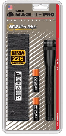 Ficklampa Mini PRO LED 2xAA svart med hölster i blister