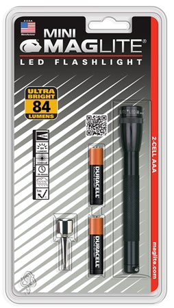 Ficklampa Mini AAA LED Svart clip & batterier i pr esentask